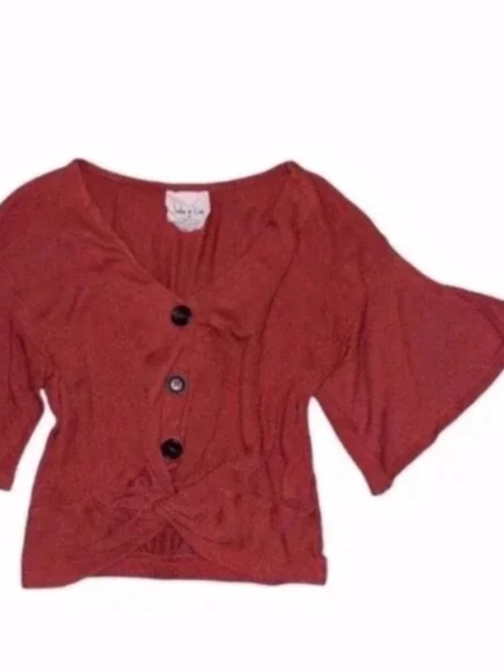 Rust Trumpet Sleeve Twisted V-Neck Blouse